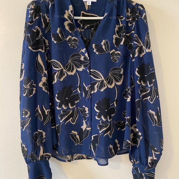 Evereve Gianna Floral Blouse in Navy/Black Size Medium M - Picture 6 of 8